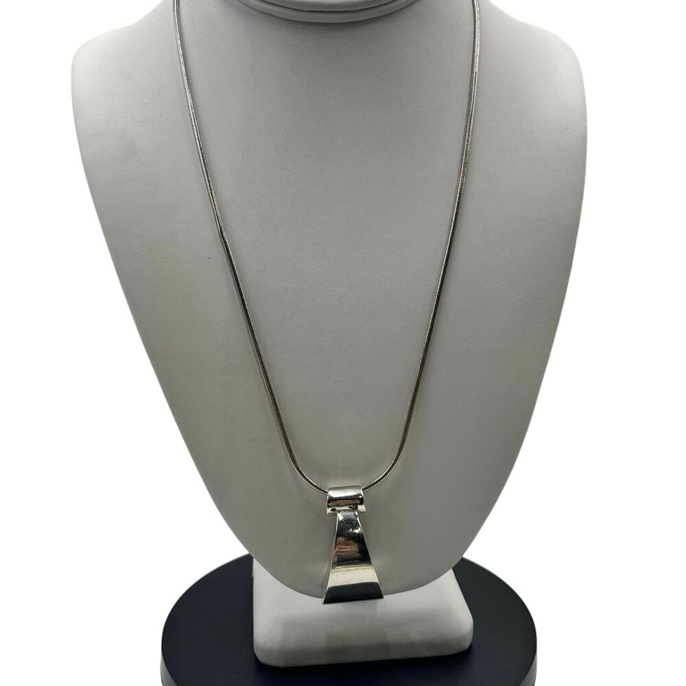Sterling Silver Mexico Lg Abstract modern‎ Pendant MD28V Snake Chain Necklace
